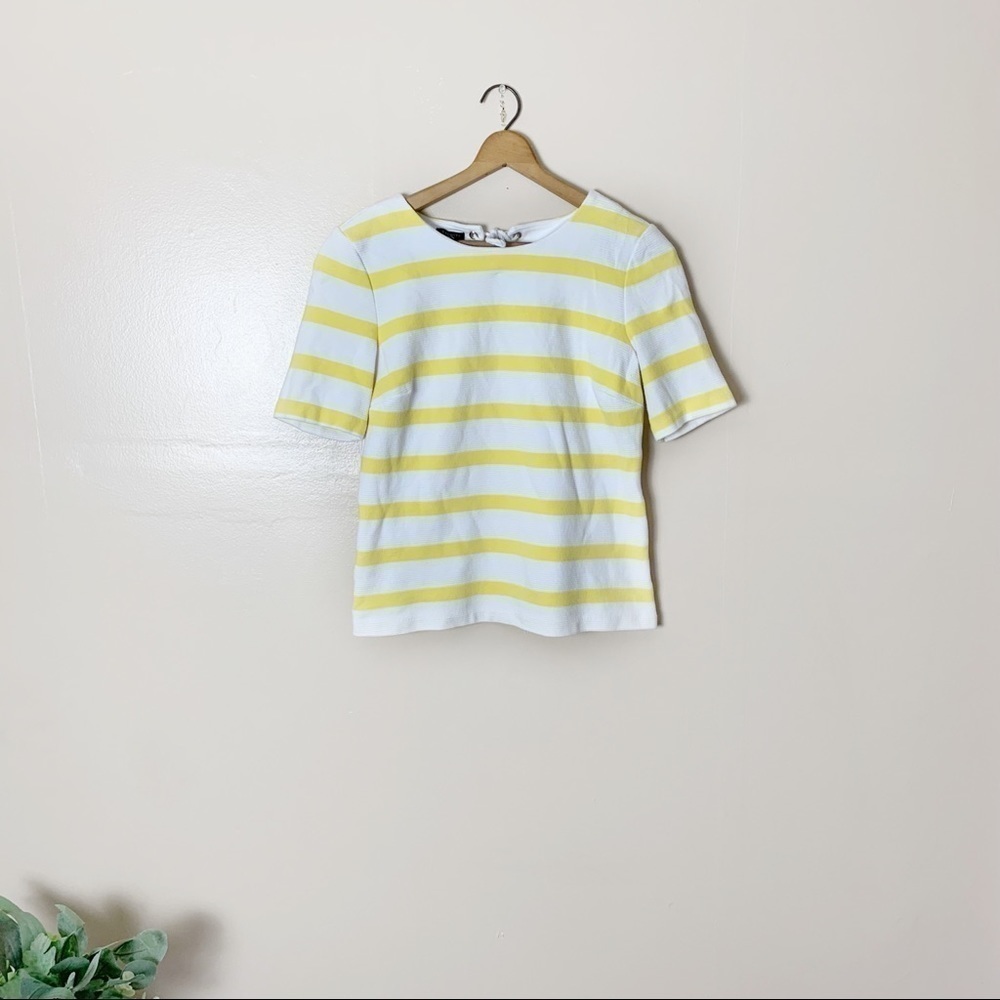 [Talbots] Petite Yellow & White Stripe Nautical Tie Detail Top
